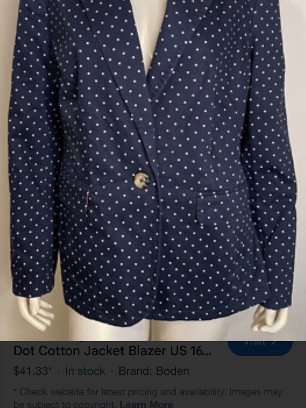 Navy Polka Dot Cotton Blazer Jacket - Women's